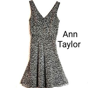 Ann Taylor Silk Sleeveless Fit N Flare Dress Black Ditsy Floral Sundress Sz 2